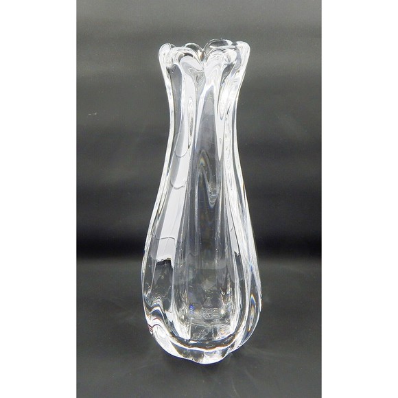 Orrefors Crystal Finger Swung Bud Vase Tulip Ribbed Melon Bulbous Signed - Picture 3 of 12